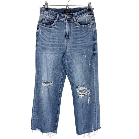 Judy Blue High Rise Destroy Wide Leg Crop Distressed Jeans | Medium Wash | SZ 27 - Picture 3 of 12